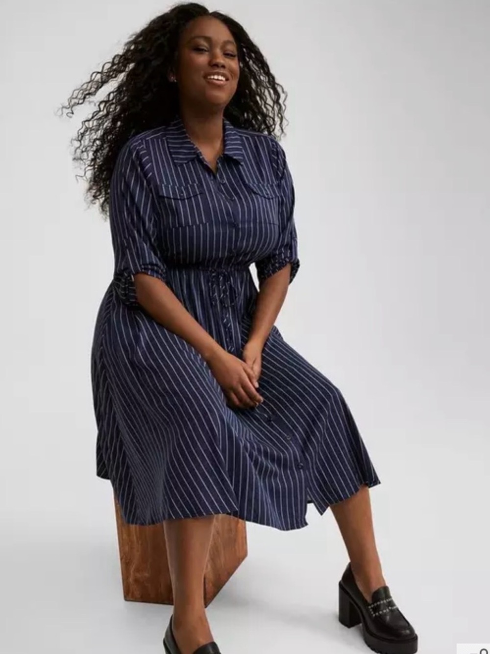 Torrid Blue Pinstripe Challis Midi Shirt Dress sz 1X NWOT